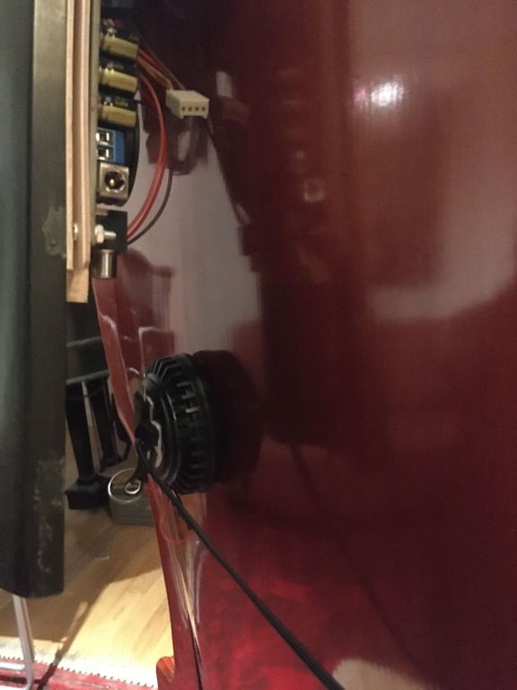 Closeup of transducer mounted on the bass